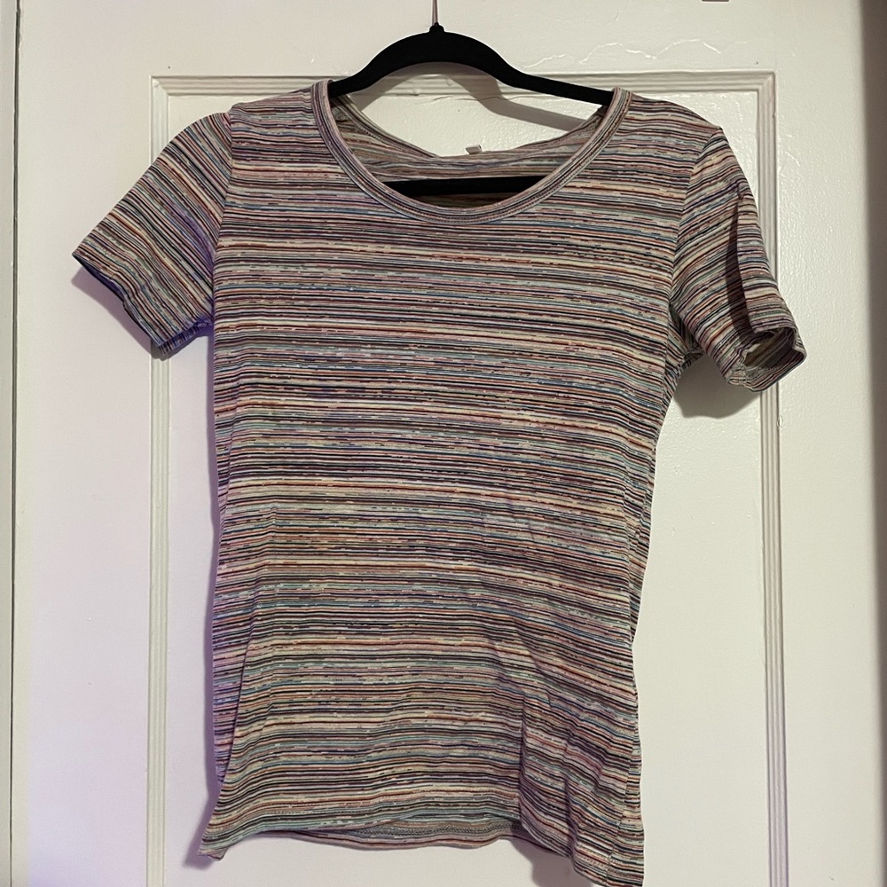 VINTAGE MUJI Multicolor Striped Scoop Neck Shirt 100% Cotton US XS-S